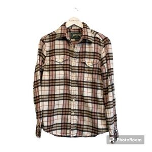 American Eagle Women’s Pink & Tan Plaid Flannel Button Up | XS